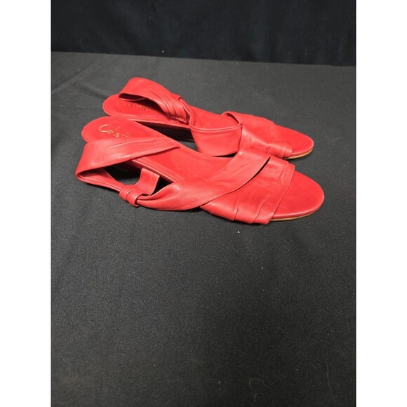 Cole Haan Women's Red Leather Wedge Red Sandals Size| 8 1/2 AA - Picture 3 of 7
